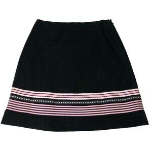 Patricia Paris Designs Corduroy A-Line Skirt Womens 0 Black Pink Stripe Preppy